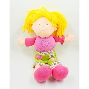 Mary Meyer Doll Plush Stuffed 10-1/2 Inch Blonde Stitched Eyes Pink Green Heart